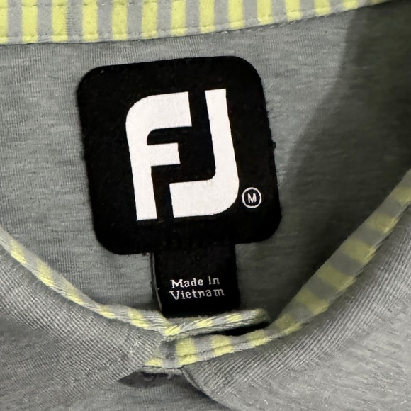 FootJoy Heather Gray and Lime Green Golf Polo Stretch Medium - Picture 4 of 7
